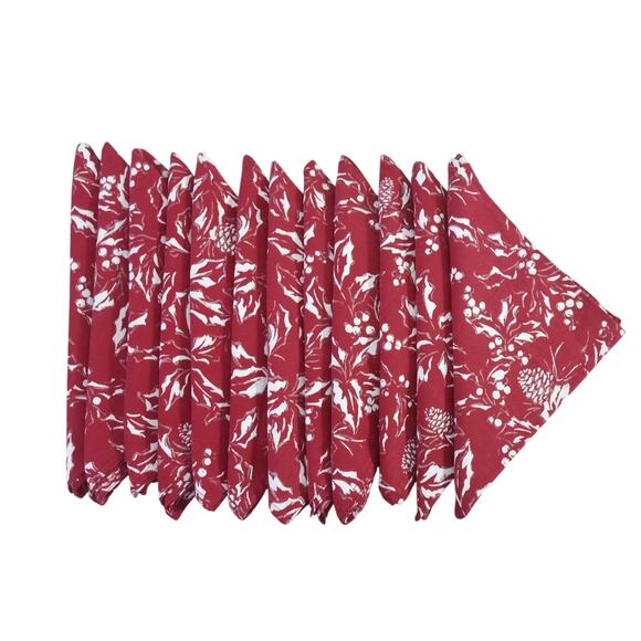 Ralph Lauren Holiday Dinner Napkins Bowen Pinecones Red Silver White Set 12 - Picture 2 of 10